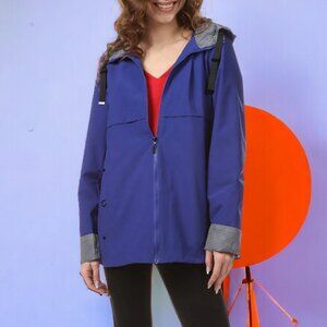 COPY - NWOT Gallery New York Iris Blue W/Check Accent RainCoat/Jacket Sz PM